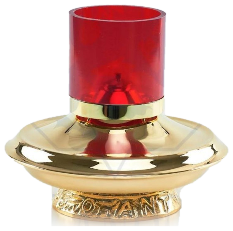 Lampe à pétrole verre rouge base laiton réservoir 1L D:20cm H:18cm